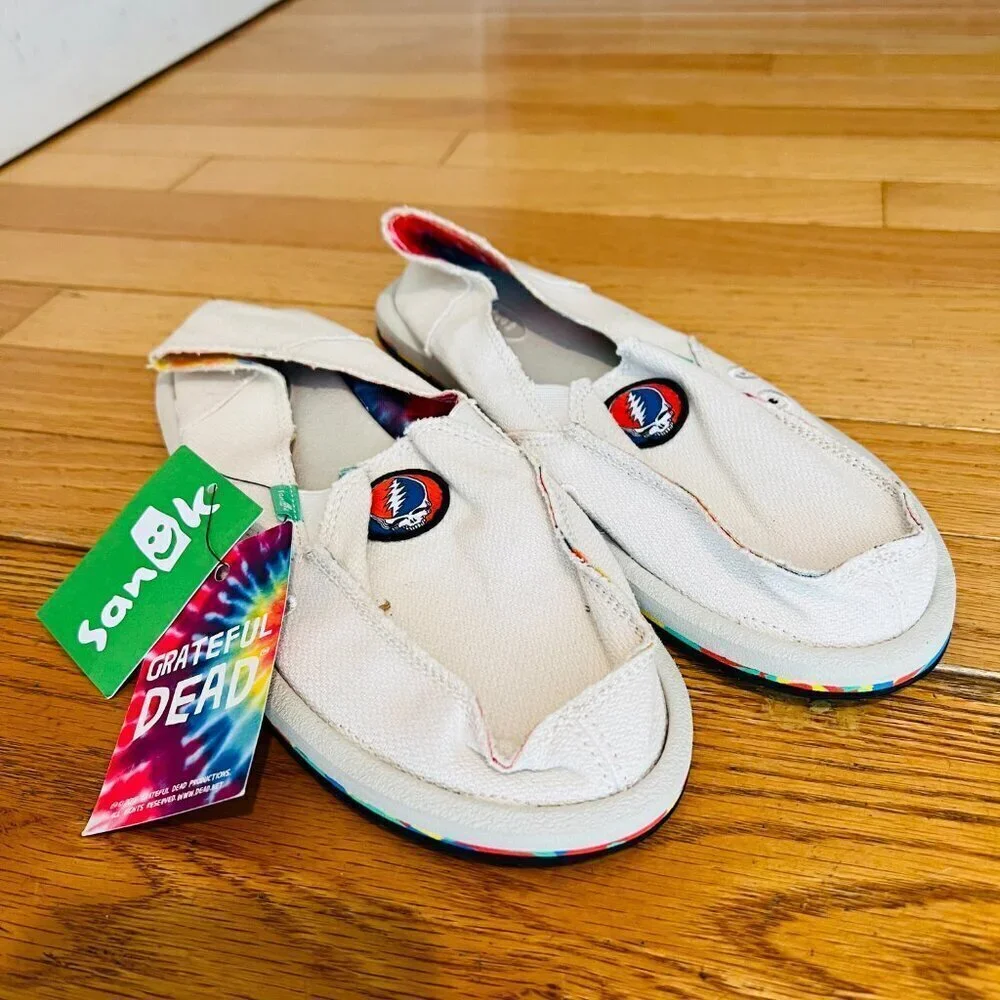 SANUK DONNA HEMP X GRATEFUL DEAD TIE DYE SIDEWALK SURFER SHOES, US 9 NWT